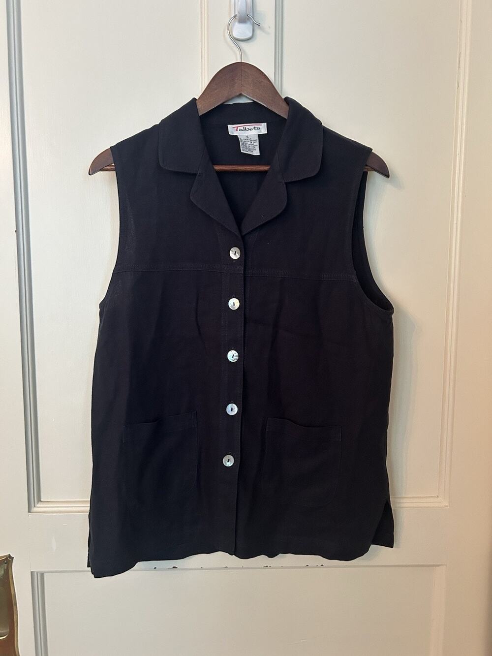 Vintage 90s Talbots Linen Blend Button Collared Blouse Womens Size Small Black
